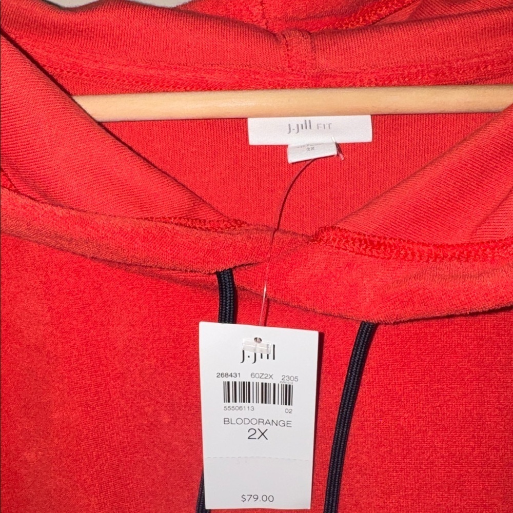 J Jill hoodie Orange popover pullover terry cloth NEW 2x - Picture 3 of 3